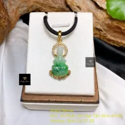 Phật Quán Thế Âm Bồ Tát ngọc Cẩm thạch xanh lý táo, KT 30mm, vàng 18k - Hình ảnh 6