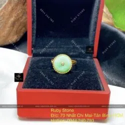 Nhẫn đồng điếu Cẩm thạch xanh lý táo, vàng 18k - Hình ảnh 7