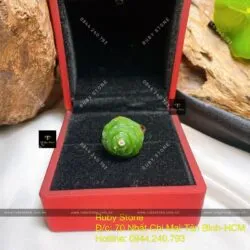 Nhẫn hoa mẫu đơn Ngọc bích xanh lá, vàng 18k - Ảnh 8