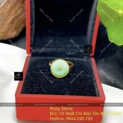 Nhẫn đồng điếu Cẩm thạch xanh lý táo, vàng 18k - Hình ảnh 8