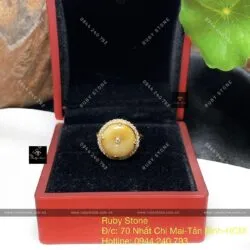 Nhẫn đồng điếu ngọc Cẩm thạch Hoàng phỉ, vàng 18k - Hình ảnh 6