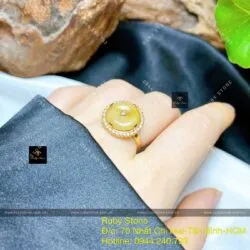 Nhẫn đồng điếu ngọc Cẩm thạch Hoàng phỉ, vàng 18k