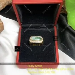 Nhẫn yên ngựa ngọc Cẩm thạch sơn thuỷ, vàng 18k - Hình ảnh 8