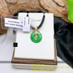 Mặt dây Đồng điếu ngọc Cẩm thạch xanh lý, vàng 18k - Ảnh 2
