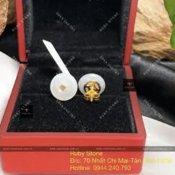 Khuyên tai đồng điếu Băng ngọc, vàng 18k - Hình ảnh 4