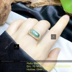 Nhẫn yên ngựa ngọc Cẩm thạch sơn thuỷ, vàng 18k