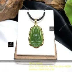 Phật bản mệnh Ngọc Bích xanh lá, KT 30mm, vàng 18k - Ảnh 4
