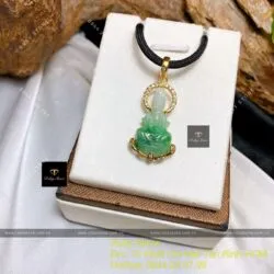 Phật Quán Thế Âm Bồ Tát ngọc Cẩm thạch xanh lý táo, KT 30mm, vàng 18k - Hình ảnh 3