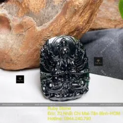 Phật Thiên Thủ Thiên Nhãn ngọc Phỉ thuý mực dục, KT 46mm - Hình ảnh 4