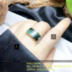 Nhẫn yên ngựa ngọc Cẩm thạch sơn thuỷ, vàng 18k - Ảnh 4