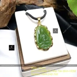 Phật bản mệnh Ngọc Bích xanh lá, KT 30mm, vàng 18k - Ảnh 3