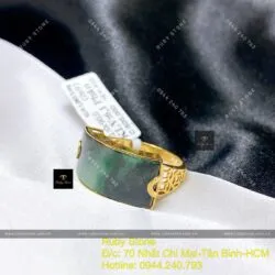 Nhẫn yên ngựa ngọc Cẩm thạch sơn thuỷ, vàng 18k - Ảnh 2