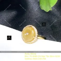 Nhẫn đồng điếu ngọc Cẩm thạch Hoàng phỉ, vàng 18k - Hình ảnh 5