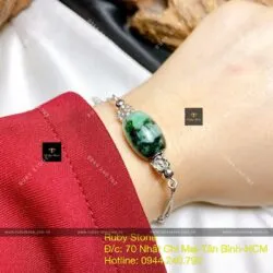 Lắc tay lu thống ngọc Cẩm thạch sơn thuỷ, bạc 925 - Hình ảnh 4