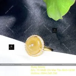 Nhẫn đồng điếu ngọc Cẩm thạch Hoàng phỉ, vàng 18k - Hình ảnh 4