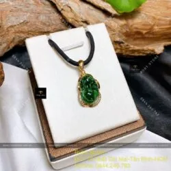 Mặt dây tỳ hưu ngọc Cẩm thạch A, vàng 18k - Hình ảnh 2