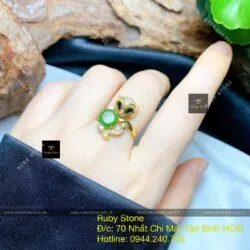 Nhẫn hồ ly Ngọc bích Canada, vàng 18k - Hình ảnh 5
