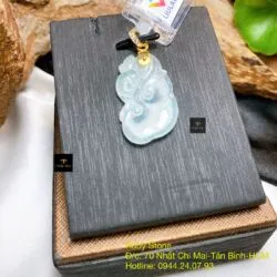 Mặt dây Ngọc bội như ý Băng ngọc, móc vàng 18k - Ảnh 5