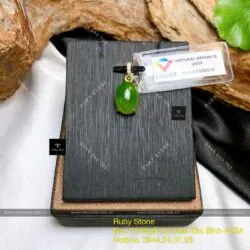 Mặt dây chuyền Oval ngọc bích xanh lá, vàng 18k - Ảnh 4