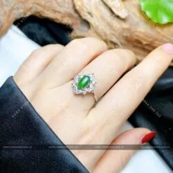 Nhẫn ngọc Phỉ thuý bọc bạc 925, freesize - Hình ảnh 2