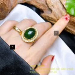 Nhẫn ngọc bích Canada xanh lý đậm, vàng 18k - Ảnh 5