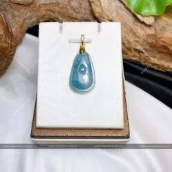 Mặt dây chuyền ngọc bội Lam ngọc, móc vàng 18k - Hình ảnh 5