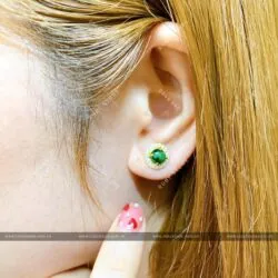 Khuyên tai ngọc Cẩm thạch sơn thuỷ, vàng 18k - Hình ảnh 2