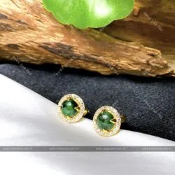 Khuyên tai ngọc Cẩm thạch sơn thuỷ, vàng 18k - Hình ảnh 5