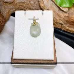Mặt dây chuyền ngọc bội Băng ngọc, KT 23mm, móc vàng 18k