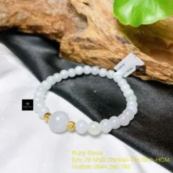 Vòng tay ngọc Cẩm thạch Myanmar 6 ly, bi vàng 18k