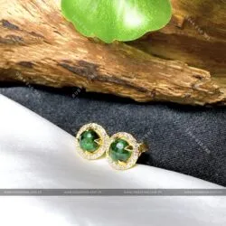 Khuyên tai ngọc Cẩm thạch sơn thuỷ, vàng 18k - Hình ảnh 9