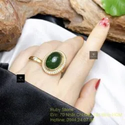 Nhẫn ngọc bích Canada xanh lý đậm, vàng 18k - Ảnh 3