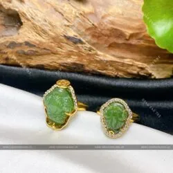 Nhẫn thiềm thừ Ngọc bích xanh lá, vàng 18k - Hình ảnh 6