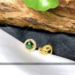 Khuyên tai ngọc Cẩm thạch sơn thuỷ, vàng 18k - Hình ảnh 4