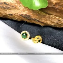 Khuyên tai ngọc Cẩm thạch sơn thuỷ, vàng 18k - Hình ảnh 6