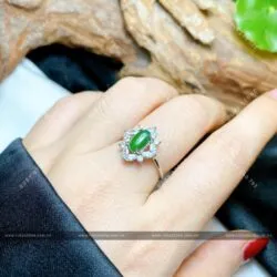 Nhẫn ngọc Phỉ thuý bọc bạc 925, freesize - Hình ảnh 5