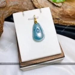 Mặt dây chuyền ngọc bội Lam ngọc, móc vàng 18k - Hình ảnh 3