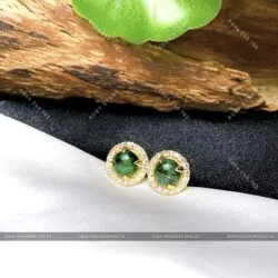 Khuyên tai ngọc Cẩm thạch sơn thuỷ, vàng 18k - Hình ảnh 7