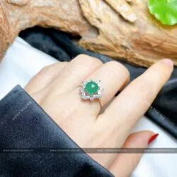 Nhẫn ngọc Phỉ thuý bọc bạc 925, freesize