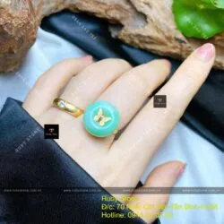 Nhẫn đồng điếu Cẩm thạch xanh lý, vàng 18k