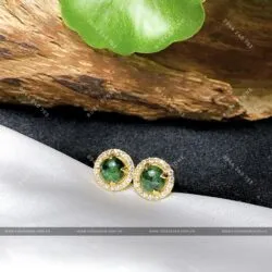 Khuyên tai ngọc Cẩm thạch sơn thuỷ, vàng 18k - Hình ảnh 8
