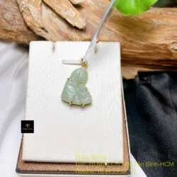 Mặt dây Đức Mẹ ngọc bích Nga, KT 23mm, vàng 14k - Ảnh 5
