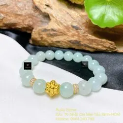 Chuỗi ngọc Cẩm thạch nếp băng xanh lơ 10 ly, charm vàng 24k - Hình ảnh 4