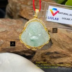 Phật Di Lặc ngọc Phỉ thúy hoa bay, vàng 18k