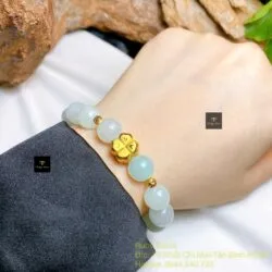 Vòng chuỗi ngọc Cẩm thạch xanh lơ 10 ly, mix charm vàng 24k - Hình ảnh 2