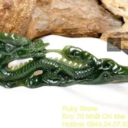 Trâm rồng Ngọc bích Canada xanh đậm chạm tay tinh xảo, KT 18cm
