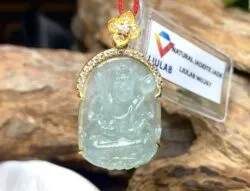Hư Không Tạng Bồ Tát ngọc Phỉ thuý lão lam thuỷ, vàng 18k - Hình ảnh 6