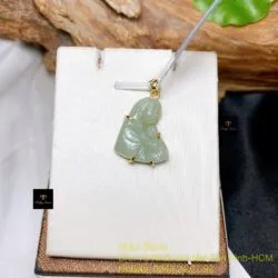 Mặt dây Đức Mẹ ngọc bích Nga, KT 23mm, vàng 14k - Ảnh 7