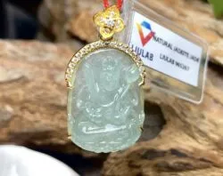 Hư Không Tạng Bồ Tát ngọc Phỉ thuý lão lam thuỷ, vàng 18k - Hình ảnh 5