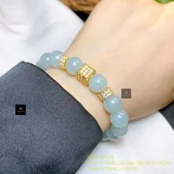 Vòng chuỗi Lam ngọc 10 ly mix charm vàng 18k - Hình ảnh 5